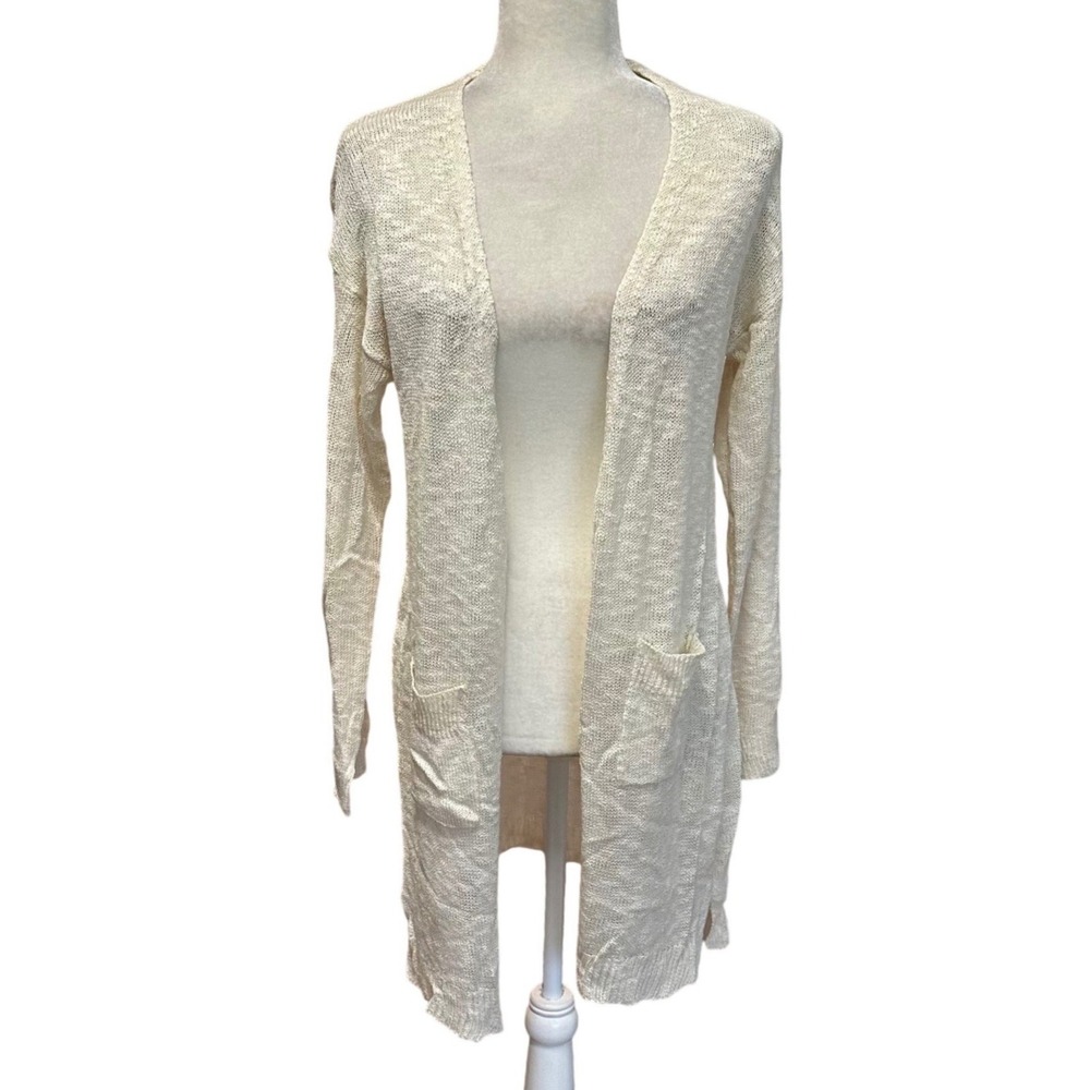 Womens Open Front Longline Cardigan Sweater Size L Coastal‎ Grandma Crochet Knit